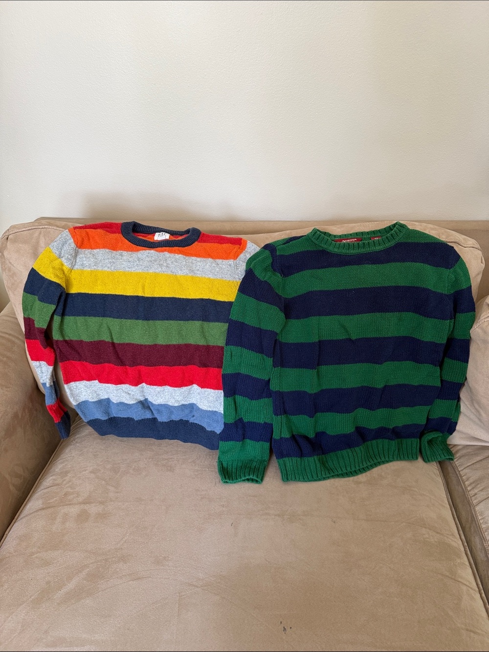EUC 2 Boy’s Striped Crewneck Sweaters - Multicolor & Green